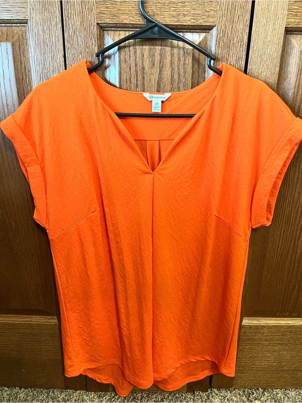 Versona Bright Orange V-Neck Short Sleeve Blouse